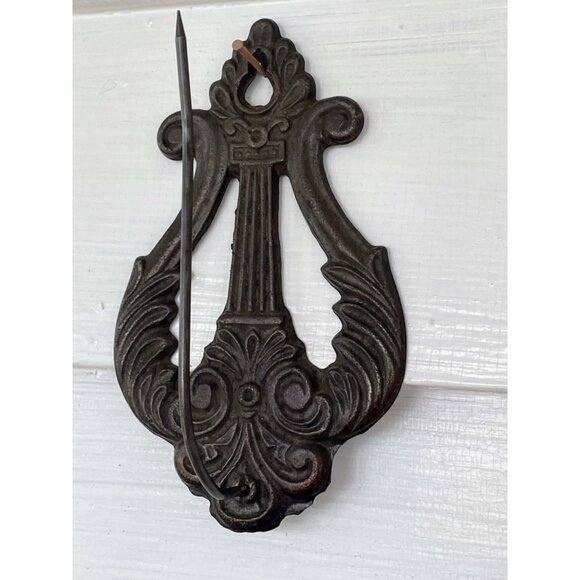 Antique Cast Iron Lyre Shape Paper/bill/ receipt Spike Wall Hanging - Picture 10 of 12